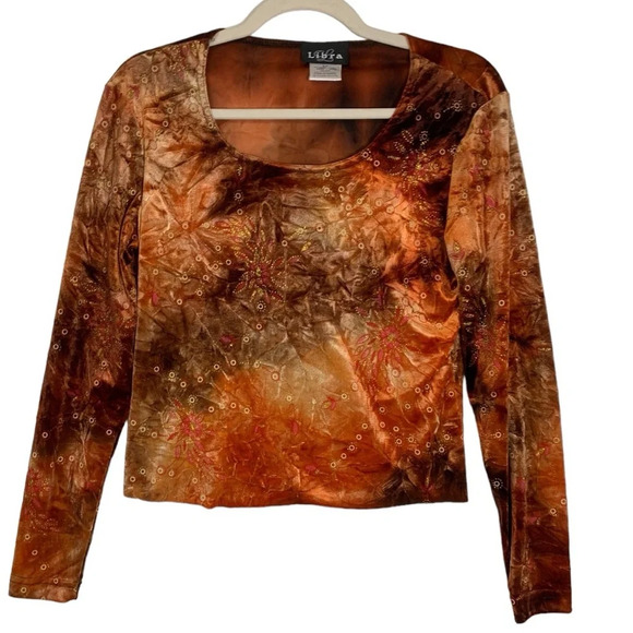 Y2K Bohemian Blouse Size Small Libra Bright Orange Brown Floral  90’s Embroidery - Picture 1 of 11